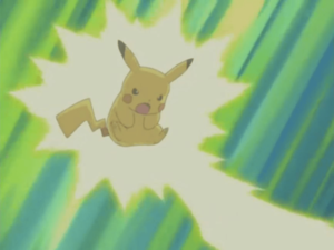 Pikachu usando Impactrueno/Rayo.