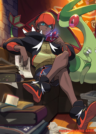 Artwork de Roy y su Flygon estudiando cómo derrotar a Lionel.
