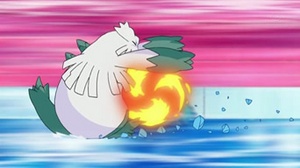 Chimchar de Ash usando rueda fuego.