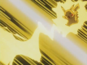 Pikachu de Ash usando trueno.