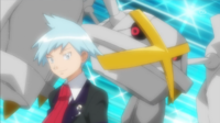 Steven/Máximo junto a su Pokémon estrella, Metagross.
