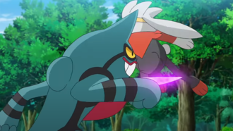 Toxicroak del Equipo Rocket/Team Rocket usando golpe venenoso/puya nociva.