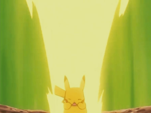 Pikachu usando Impactrueno/Rayo.