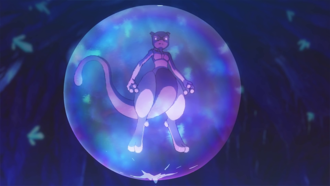 Mewtwo de Elaine usando protección.