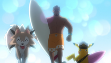 Murdock y Capitán Pikachu con tablas de surf.