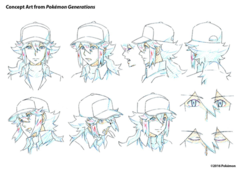 Bocetos de la cara de N en Generaciones Pokémon.