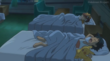 Ash y Clem dormidos.