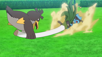 Farfetch’d de Galar de Ash usando cuchillada nocturna/tajo umbrío.