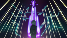 Gibeon como columnas de luz morada ante Hámber/Ambros.