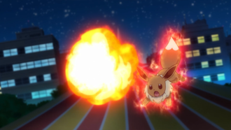 Eevee de Chloe ejecutando ascuas después de usar copión.