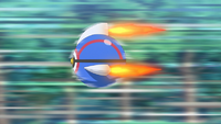 Poké Ball cohete siendo propulsada en el aire.