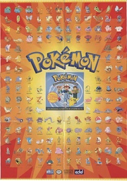 Póster de regalo del álbum musical Pokémon: ¡Para ser un Maestro!/¿Eres capaz de aprenderte el PokéRAP?. Se pueden apreciar algunos Pokémon con su nombre de la versión beta.