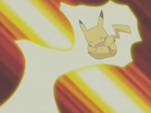 Pikachu usando Impactrueno/Rayo.
