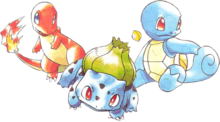 Pokémon iniciales en Pokémon Rojo y Pokémon Azul.