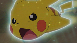 Pikachu de Ash usando ataque rápido.