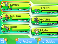 Un equipo en Pokémon Ultrasol y Pokémon Ultraluna.