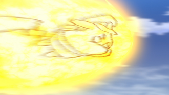 Capitán Pikachu usando Tacleada de Voltios/Placaje Eléctrico.