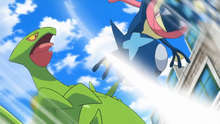 Greninja usando golpe aéreo.