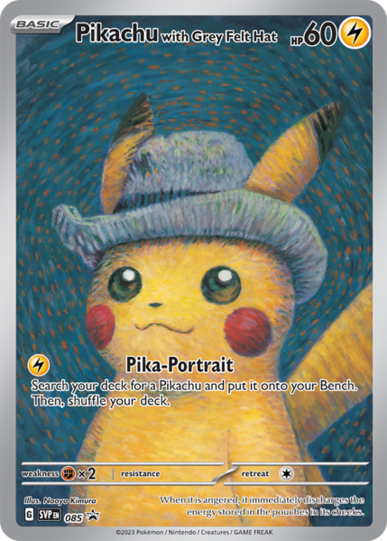 Archivo:Pikachu with Grey Felt Hat (SV Promo 85 TCG).png