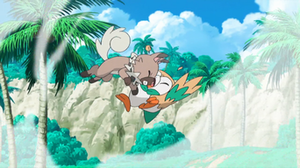 Rockruff de Ash usando placaje.