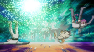 ...para después expulsarlo en una gran explosión contra el Equipo Rocket/Team Rocket (anime).