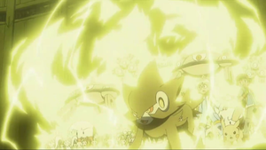 Pokémon de tipo eléctrico usando rayo.
