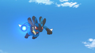 Lucario de Ash usando esfera aural.