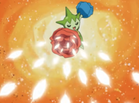 Roselia de Drew usando hoja mágica.
