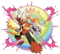 Ilustración de Blaziken megaevolucionado.