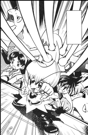 Venusaur usando planta feroz junto a Megapion/Mega y el Sceptile de Emerald/Esmeralda.