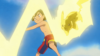 Pikachu de Ash usando rayo.