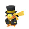 Pikachu con traje elegante amarillo y monóculo