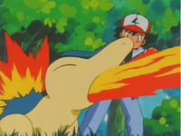 Cyndaquil usando lanzallamas.