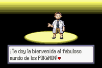 El profesor Abedul dándote la bienvenida en Pokémon Rubí y Zafiro.