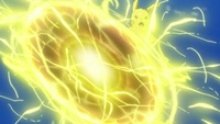 Pikachu usando bola voltio contra el Wobbuffet de Jessie.