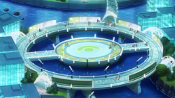 Campo de batalla del Gimnasio de Ciudad Leudal en el anime