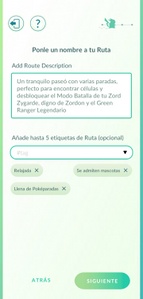 Segunda parte, donde se añade la descripción y etiquetas para clasificar la ruta.