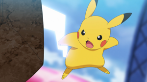 Pikachu de Ash usando cola férrea.