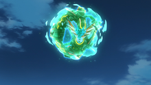 Rayquaza teracristalizado usando Ascenso Dracónico/Ascenso Draco.