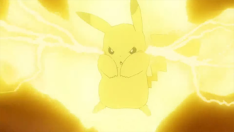 Pikachu de Ash usando Atactrueno/Rayo.