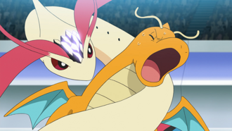 Milotic de Cynthia/Cintia usando cabeza de hierro.