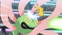 Pikachu de Ash usando cola férrea