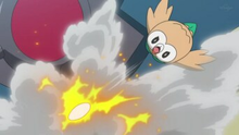 Rowlet de Ash usando bomba germen.