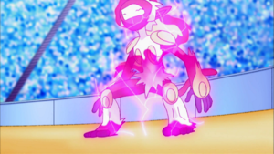 Infernape de Ash envenenado por Púas Tóxicas.