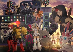 Ilustración de los líderes del Team Star y sus Pokémon