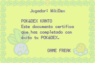 Diploma entregado al completar la Pokédex regional en Pokémon Rojo Fuego y Verde Hoja.