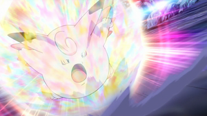 Clefable de Lusamine/Samina usando brillo mágico.