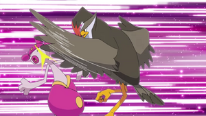 Staraptor de Ash usando a bocajarro.
