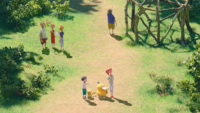 Nao y Pikachu en los jardines del Resort Pokémon/Complejo hotelero Pokémon.