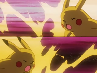Ditto de Drake y Pikachu de Ash usando rayo.
